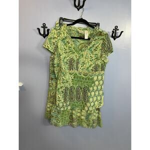 Emma James 2 Piece Petite Skirt Set Green Paisley Size 14 Petite
